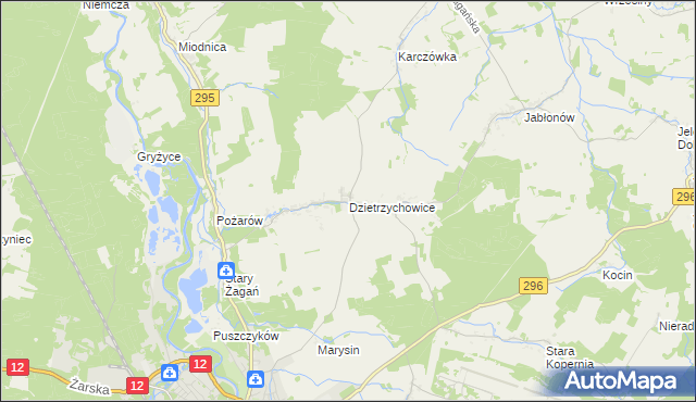 mapa Dzietrzychowice, Dzietrzychowice na mapie Targeo