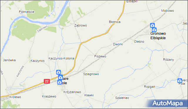 mapa Fiszewo gmina Gronowo Elbląskie, Fiszewo gmina Gronowo Elbląskie na mapie Targeo