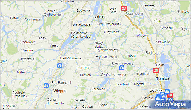 mapa Frydrychowice, Frydrychowice na mapie Targeo