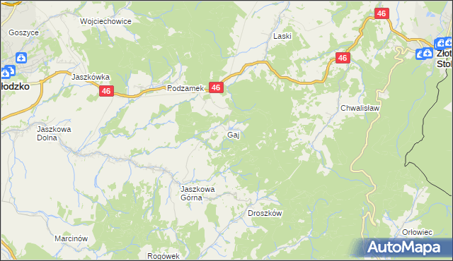mapa Gaj gmina Kłodzko, Gaj gmina Kłodzko na mapie Targeo