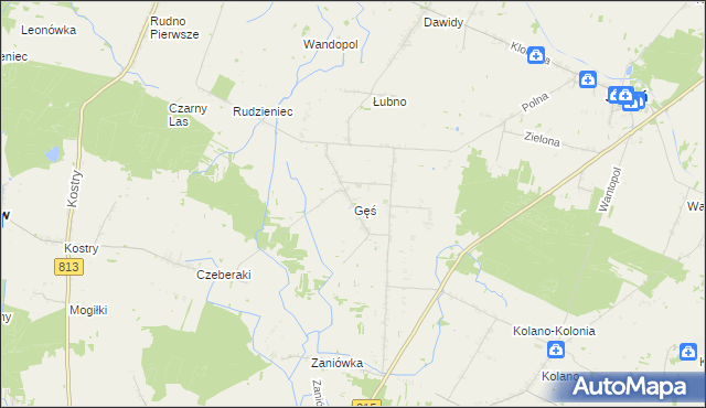 mapa Gęś gmina Jabłoń, Gęś gmina Jabłoń na mapie Targeo