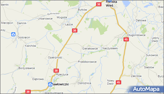 mapa Gierałtowice gmina Reńska Wieś, Gierałtowice gmina Reńska Wieś na mapie Targeo