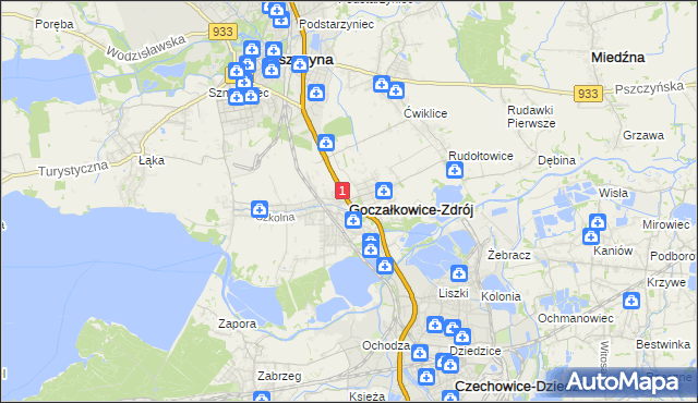mapa Goczałkowice-Zdrój, Goczałkowice-Zdrój na mapie Targeo