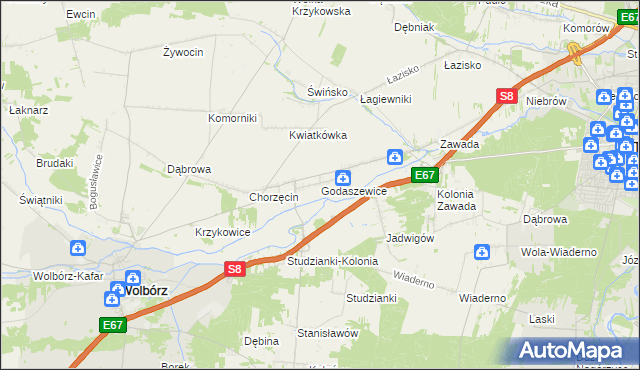 mapa Godaszewice, Godaszewice na mapie Targeo
