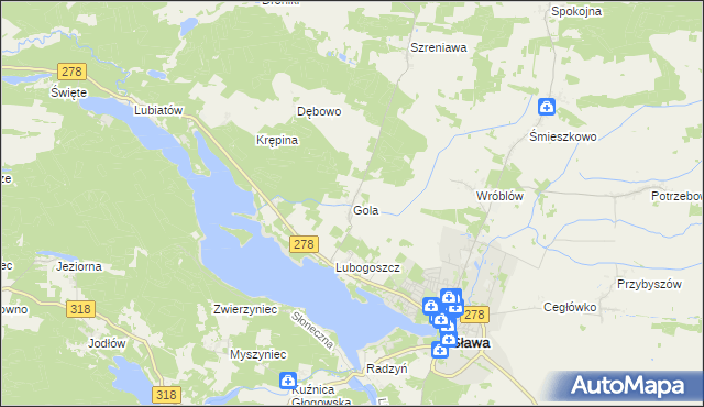 mapa Gola gmina Sława, Gola gmina Sława na mapie Targeo