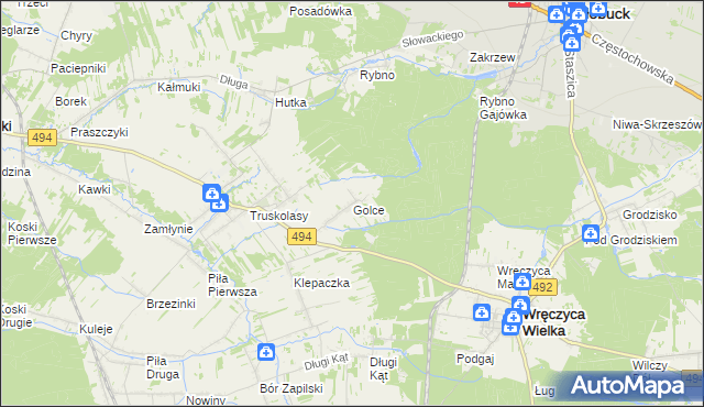 mapa Golce gmina Wręczyca Wielka, Golce gmina Wręczyca Wielka na mapie Targeo