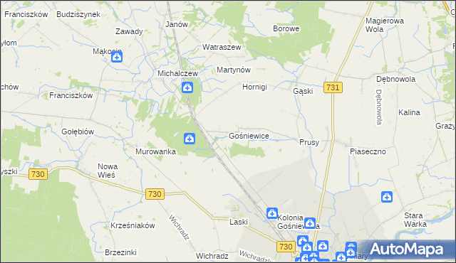 mapa Gośniewice gmina Warka, Gośniewice gmina Warka na mapie Targeo
