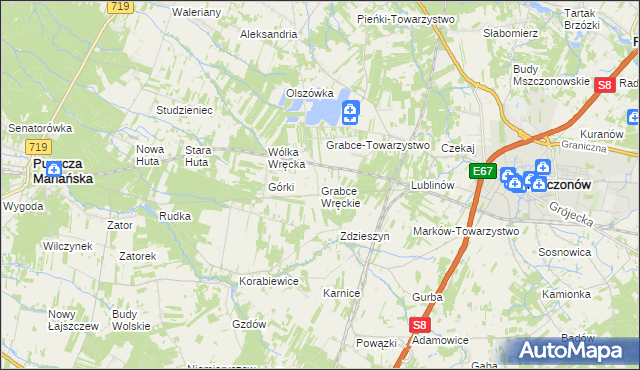 mapa Grabce Wręckie, Grabce Wręckie na mapie Targeo