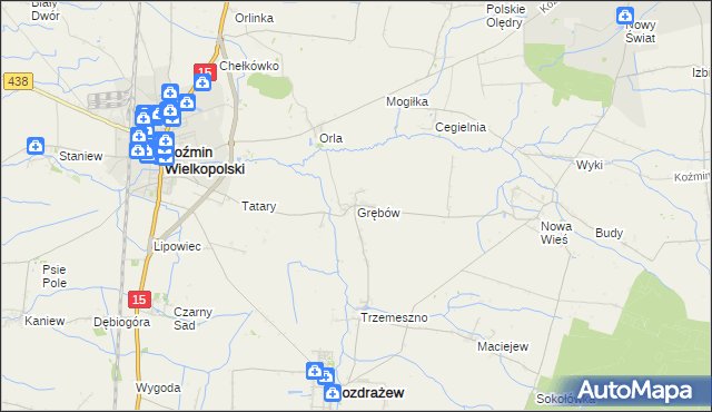 mapa Grębów gmina Rozdrażew, Grębów gmina Rozdrażew na mapie Targeo