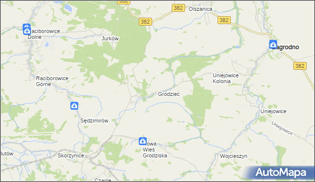 mapa Grodziec gmina Zagrodno, Grodziec gmina Zagrodno na mapie Targeo