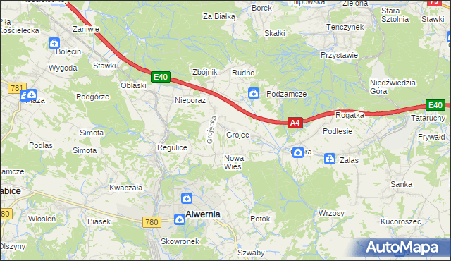 mapa Grojec gmina Alwernia, Grojec gmina Alwernia na mapie Targeo