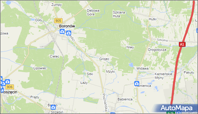 mapa Grojec gmina Boronów, Grojec gmina Boronów na mapie Targeo