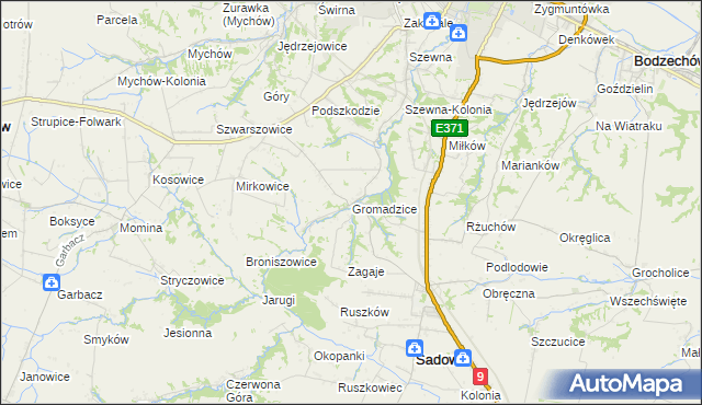 mapa Gromadzice gmina Bodzechów, Gromadzice gmina Bodzechów na mapie Targeo