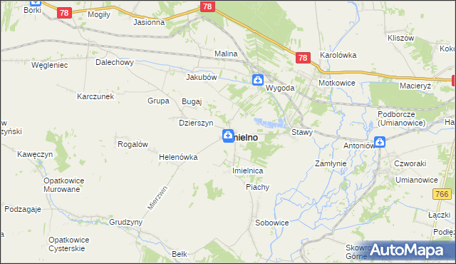 mapa Imielno powiat jędrzejowski, Imielno powiat jędrzejowski na mapie Targeo