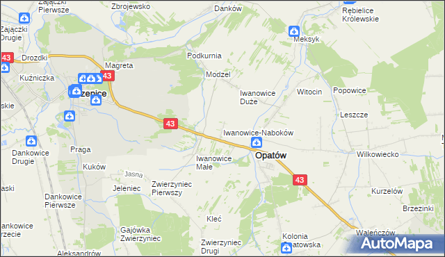 mapa Iwanowice-Naboków, Iwanowice-Naboków na mapie Targeo