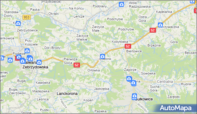 mapa Izdebnik gmina Lanckorona, Izdebnik gmina Lanckorona na mapie Targeo