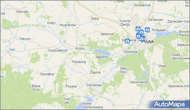 mapa Jagodno gmina Przytyk, Jagodno gmina Przytyk na mapie Targeo
