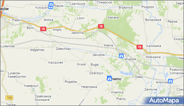 mapa Jakubów gmina Imielno, Jakubów gmina Imielno na mapie Targeo