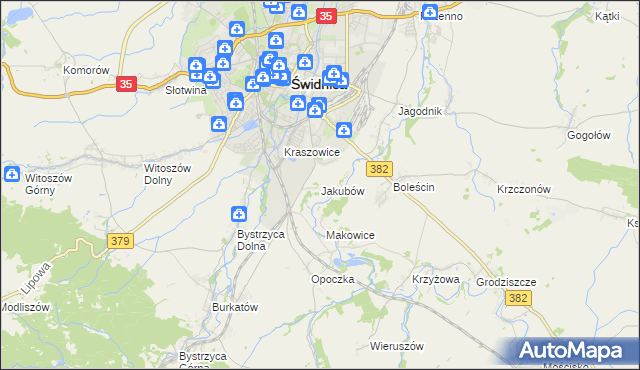 mapa Jakubów gmina Świdnica, Jakubów gmina Świdnica na mapie Targeo