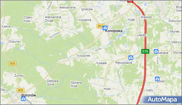 mapa Jamki gmina Konopiska, Jamki gmina Konopiska na mapie Targeo