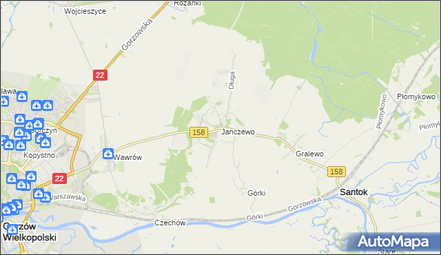 mapa Janczewo gmina Santok, Janczewo gmina Santok na mapie Targeo