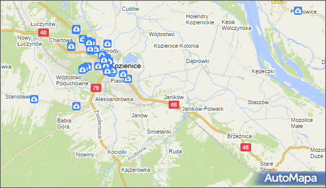 mapa Janików gmina Kozienice, Janików gmina Kozienice na mapie Targeo