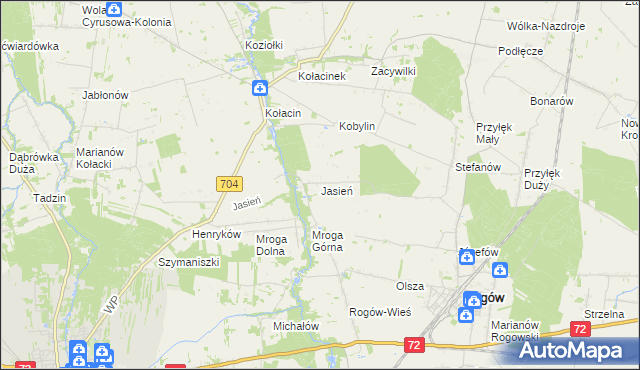 mapa Jasień gmina Rogów, Jasień gmina Rogów na mapie Targeo