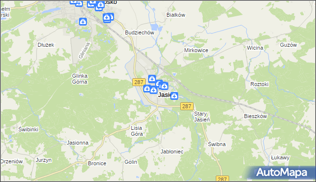 mapa Jasień powiat żarski, Jasień powiat żarski na mapie Targeo