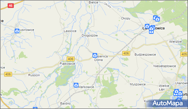 mapa Jasienica Dolna, Jasienica Dolna na mapie Targeo