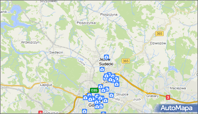 mapa Jeżów Sudecki, Jeżów Sudecki na mapie Targeo