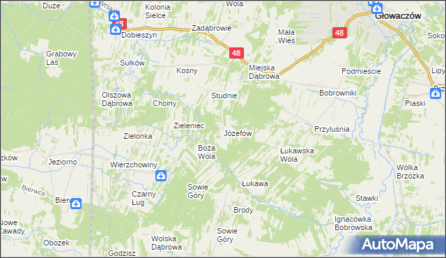 mapa Józefów gmina Głowaczów, Józefów gmina Głowaczów na mapie Targeo