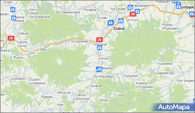 mapa Jurków gmina Dobra, Jurków gmina Dobra na mapie Targeo