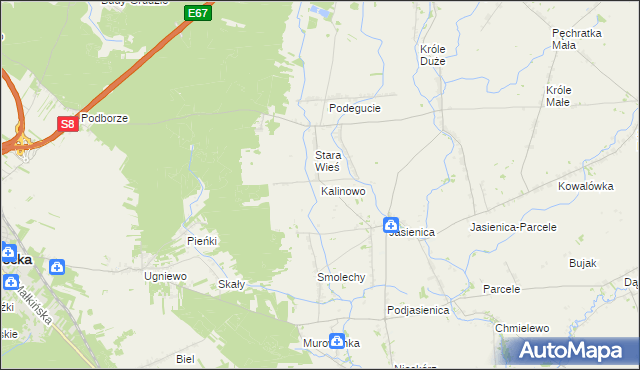 mapa Kalinowo gmina Ostrów Mazowiecka, Kalinowo gmina Ostrów Mazowiecka na mapie Targeo