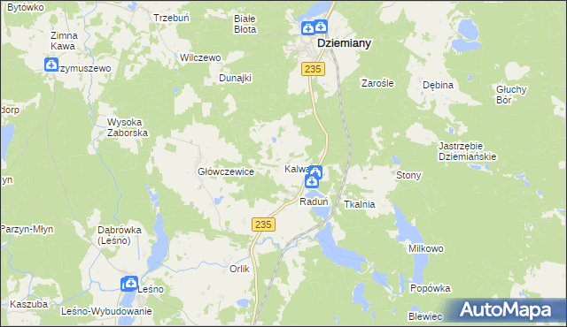 mapa Kalwaria gmina Dziemiany, Kalwaria gmina Dziemiany na mapie Targeo