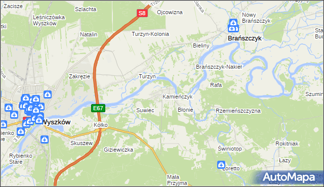 mapa Kamieńczyk gmina Wyszków, Kamieńczyk gmina Wyszków na mapie Targeo