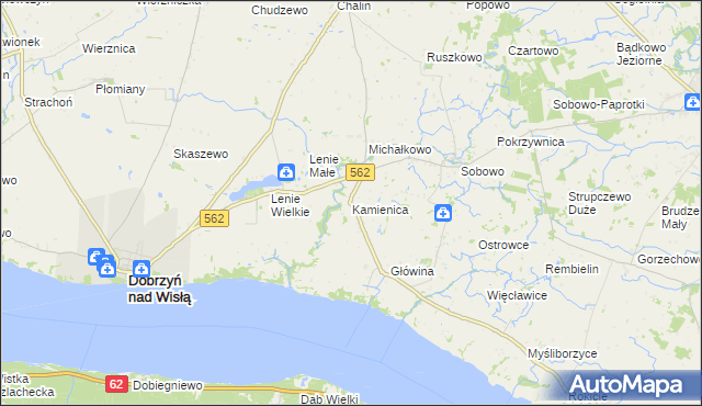 mapa Kamienica gmina Dobrzyń nad Wisłą, Kamienica gmina Dobrzyń nad Wisłą na mapie Targeo