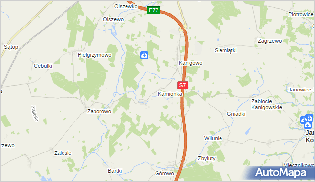 mapa Kamionka gmina Nidzica, Kamionka gmina Nidzica na mapie Targeo