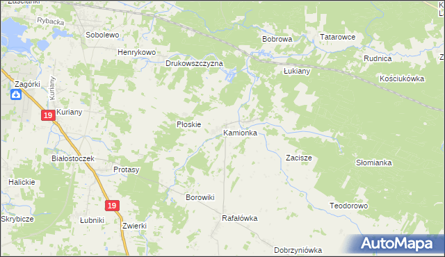mapa Kamionka gmina Zabłudów, Kamionka gmina Zabłudów na mapie Targeo