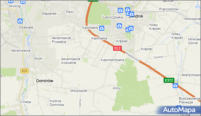mapa Kazimierzówka gmina Głusk, Kazimierzówka gmina Głusk na mapie Targeo