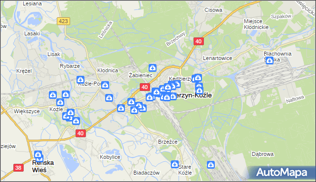 mapa Kędzierzyna-Koźle, Kędzierzyn-Koźle na mapie Targeo