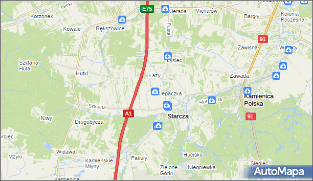 mapa Klepaczka gmina Starcza, Klepaczka gmina Starcza na mapie Targeo
