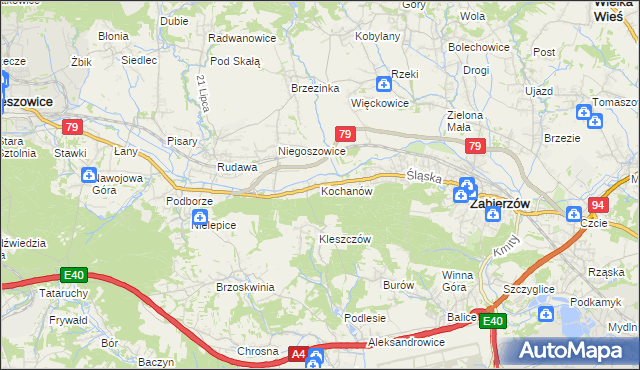 mapa Kochanów gmina Zabierzów, Kochanów gmina Zabierzów na mapie Targeo