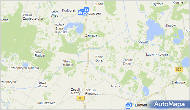 mapa Kocia Góra gmina Ludwin, Kocia Góra gmina Ludwin na mapie Targeo
