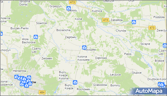 mapa Kociszew gmina Zelów, Kociszew gmina Zelów na mapie Targeo
