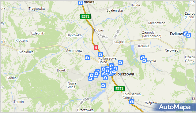 mapa Kolbuszowa Dolna, Kolbuszowa Dolna na mapie Targeo