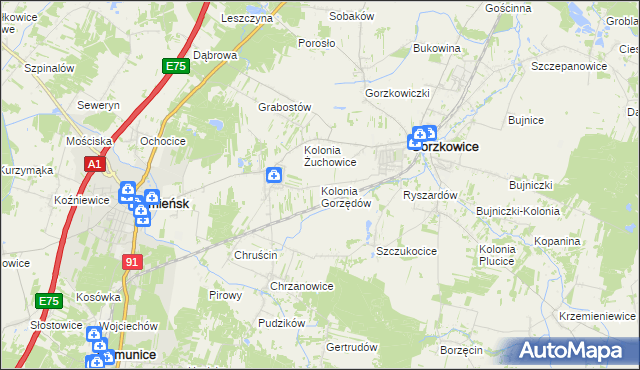 mapa Kolonia Gorzędów, Kolonia Gorzędów na mapie Targeo