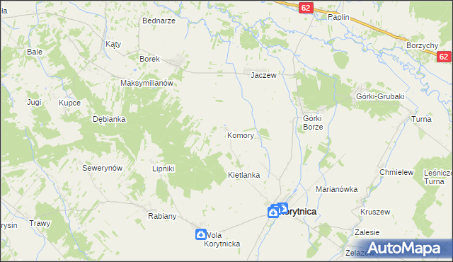 mapa Komory gmina Korytnica, Komory gmina Korytnica na mapie Targeo