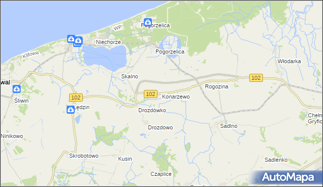 mapa Konarzewo gmina Karnice, Konarzewo gmina Karnice na mapie Targeo