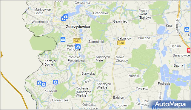 mapa Kończyce Małe, Kończyce Małe na mapie Targeo