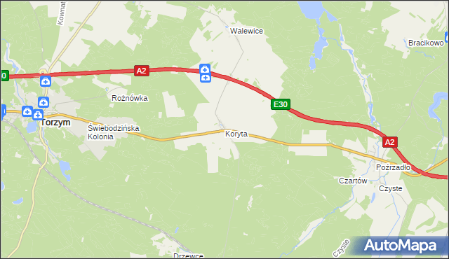 mapa Koryta gmina Torzym, Koryta gmina Torzym na mapie Targeo